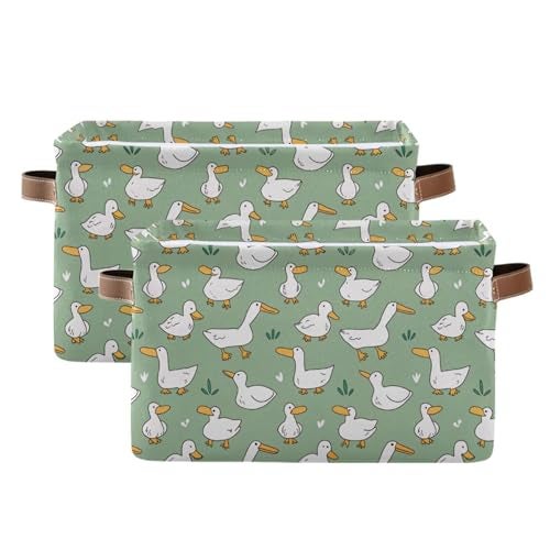 xigua Cartoon Goose Storage Basket Collapsible Storage Bins Waterproof Canvas Storage Basket with Leather Handles for Home Closets OfficesBedroomsGift Baskets1PCS - Image 3