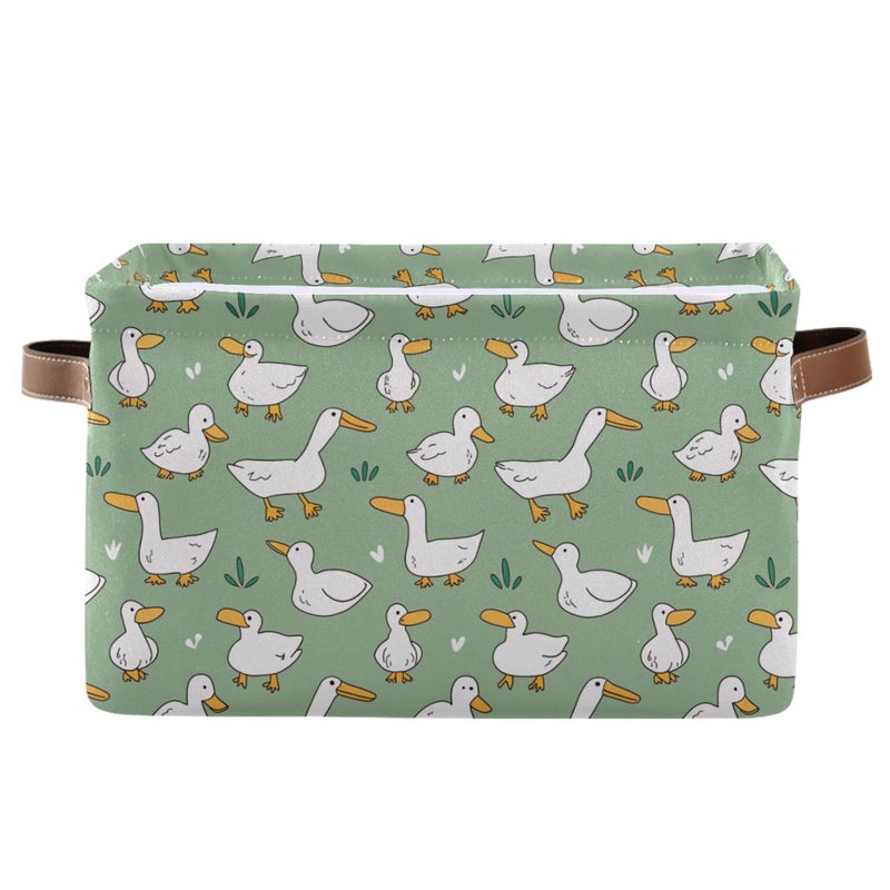 xigua Cartoon Goose Storage Basket Collapsible Storage Bins Waterproof Canvas Storage Basket with Leather Handles for Home Closets OfficesBedroomsGift Baskets1PCS - Image 2