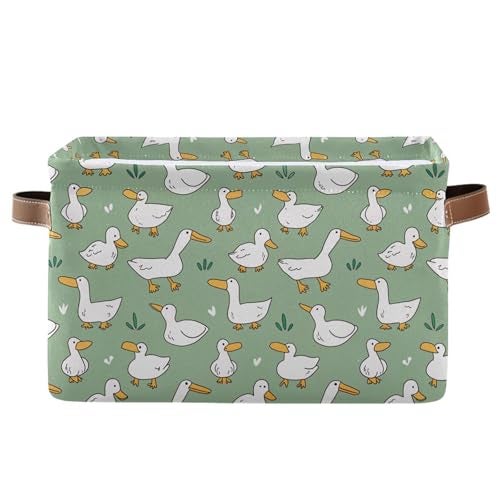 xigua Cartoon Goose Storage Basket Collapsible Storage Bins Waterproof Canvas Storage Basket with Leather Handles for Home Closets OfficesBedroomsGift Baskets1PCS - Image 1