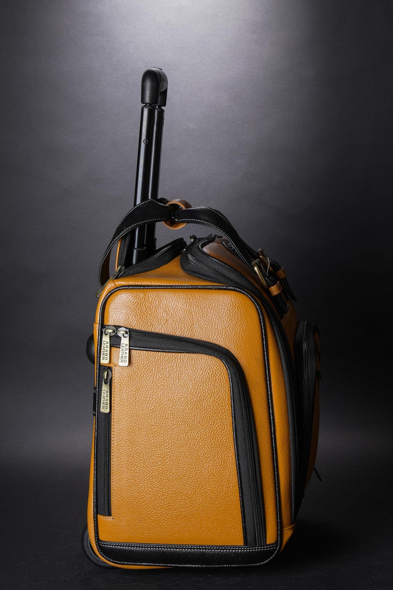 BRAND LEATHER Genuine Leather Underseat Carry-On Rolling Travel Luggage Bags (Yellow) - Image 3
