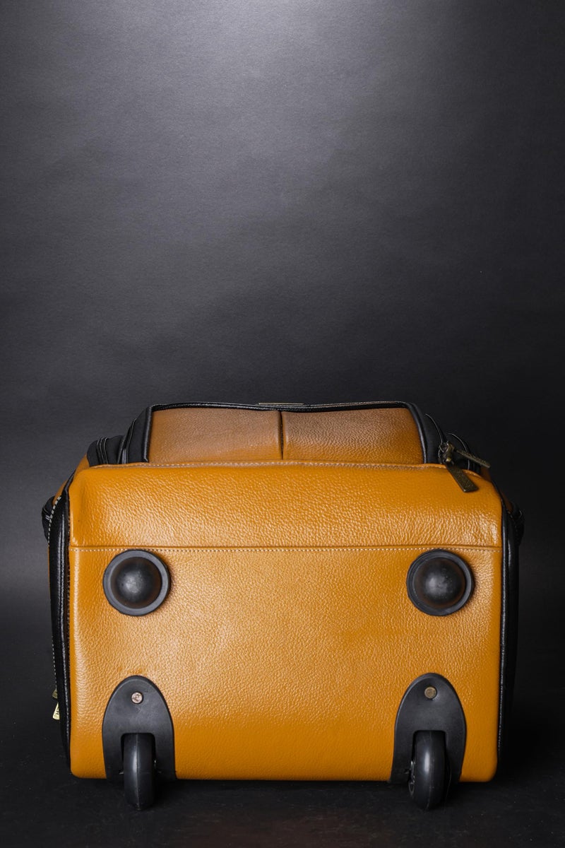 BRAND LEATHER Genuine Leather Underseat Carry-On Rolling Travel Luggage Bags (Yellow) - Image 4