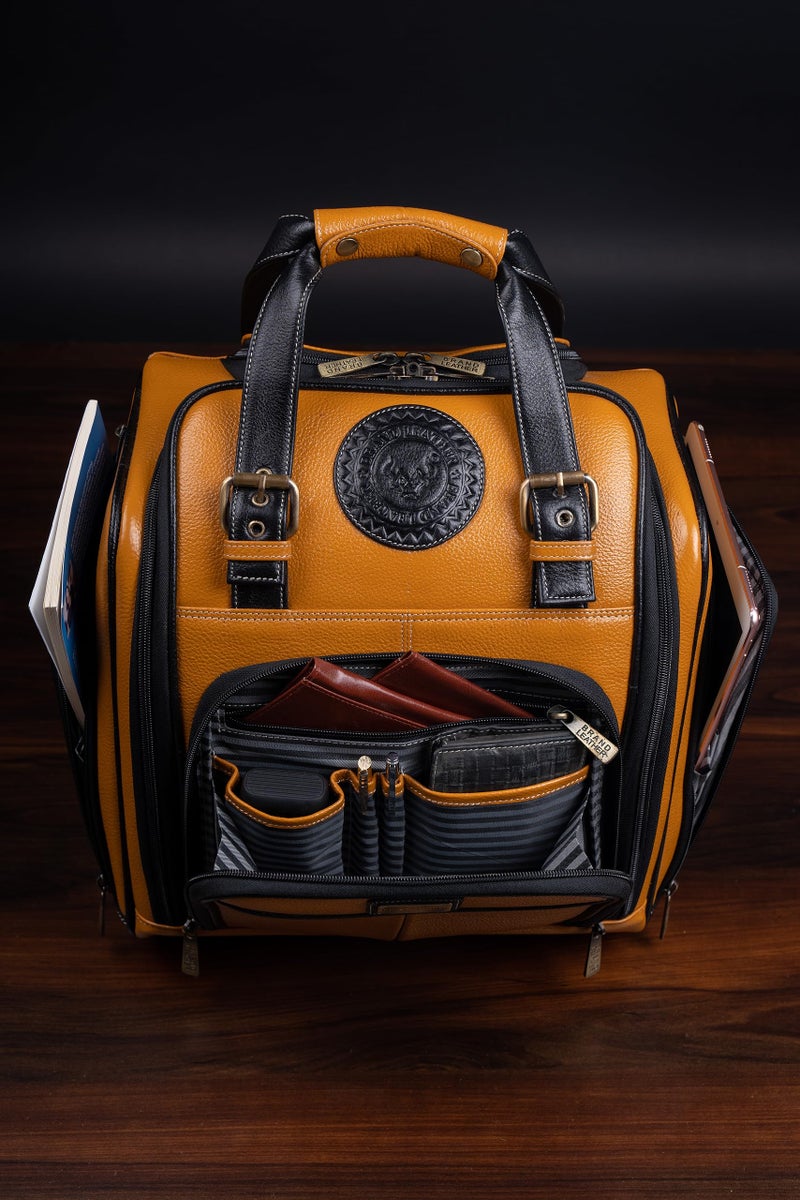 BRAND LEATHER Genuine Leather Underseat Carry-On Rolling Travel Luggage Bags (Yellow) - Image 5