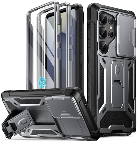 Poetic Spartan Case for Galaxy S25 Ultra 6.9", [Slide Camera Cover] [Screen Protector Works with Fingerprint ID]Military Grade Rugged Shockproof S25 Ultra Phone Case with Kickstand, Metallic Gun Metal - Image 1