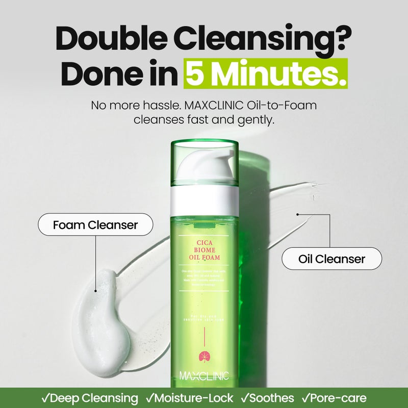 MAXCLINIC [K-Beauty] Cica Biome Oil to Foam - All-in-One Korean Face Wash OilBased Foaming Facial Cleanser - Deeply Hydrating & Moisturizing Makeup Deep Cleansing Oil for Sensitive Skin (3.88 fl oz) - Image 2