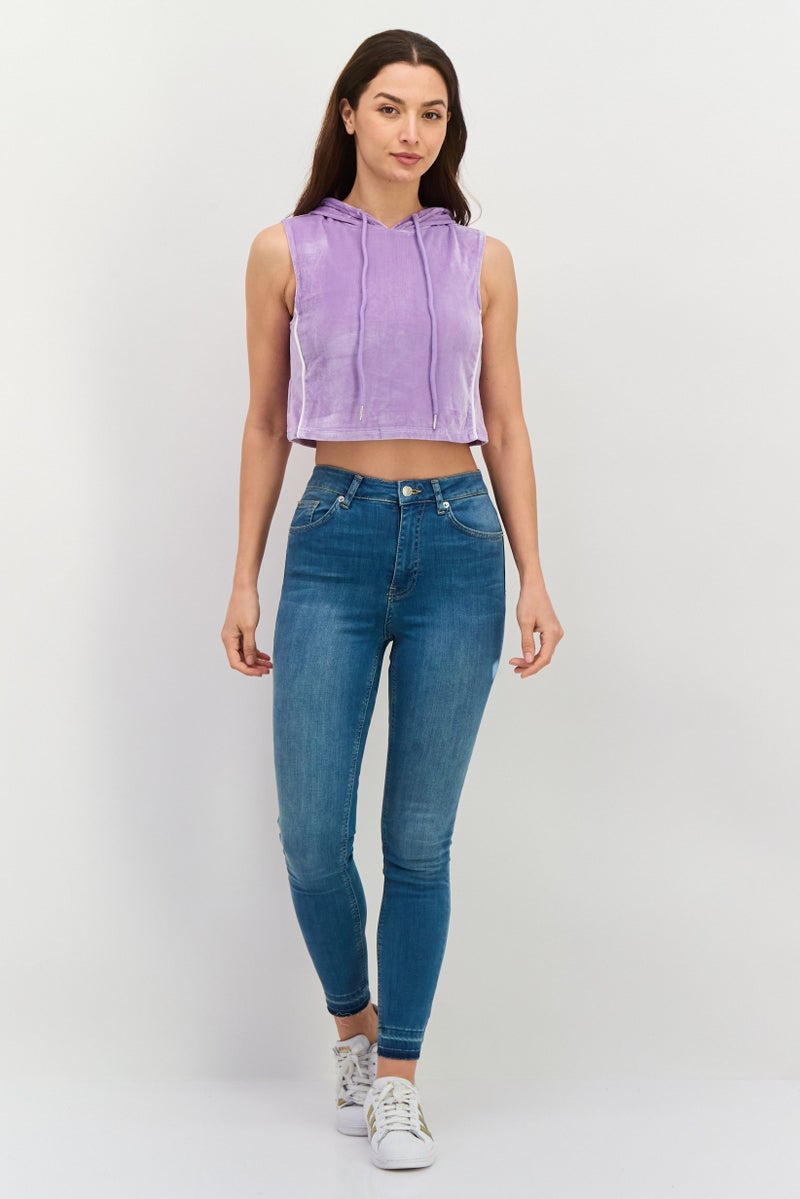 Daisy Street Women Hood With Drawstring Neckline Sleeveless Plain Top, Purple - Image 3