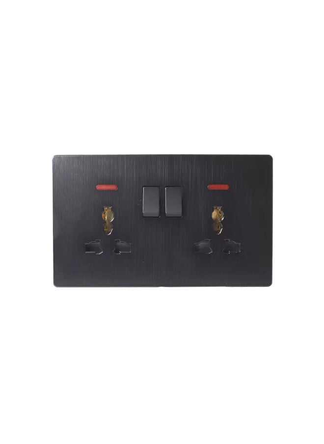 Elitco Elitco - 16A 2 Gang 3 Pin 250V Universal Switch Socket with Neon (3 x 6 inches) Brushed Black Color, 6.5mm. Minimal Thickness, Smooth, Wear Resistance, Elegant & Beautiful 