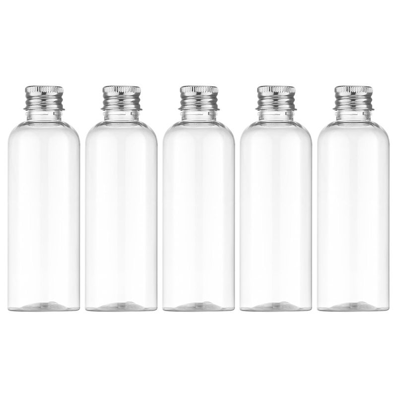 Tekson Plastic Travel Bottles 3.4 oz, Travel Size Containers for Shampoo, Empty Travel Mouthwash Bottles with Silvery Screw Cap (100ml, Clear)