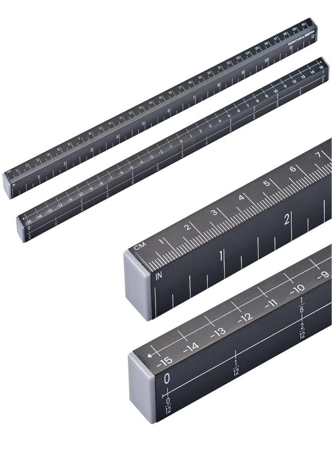 LockerMate MeasureMate Learning Ruler, Four-Sided Math Tool for Students, Teaching Number Lines, Fraction Line, with Metric and Imperial, Black, 2-Pack - Image 1