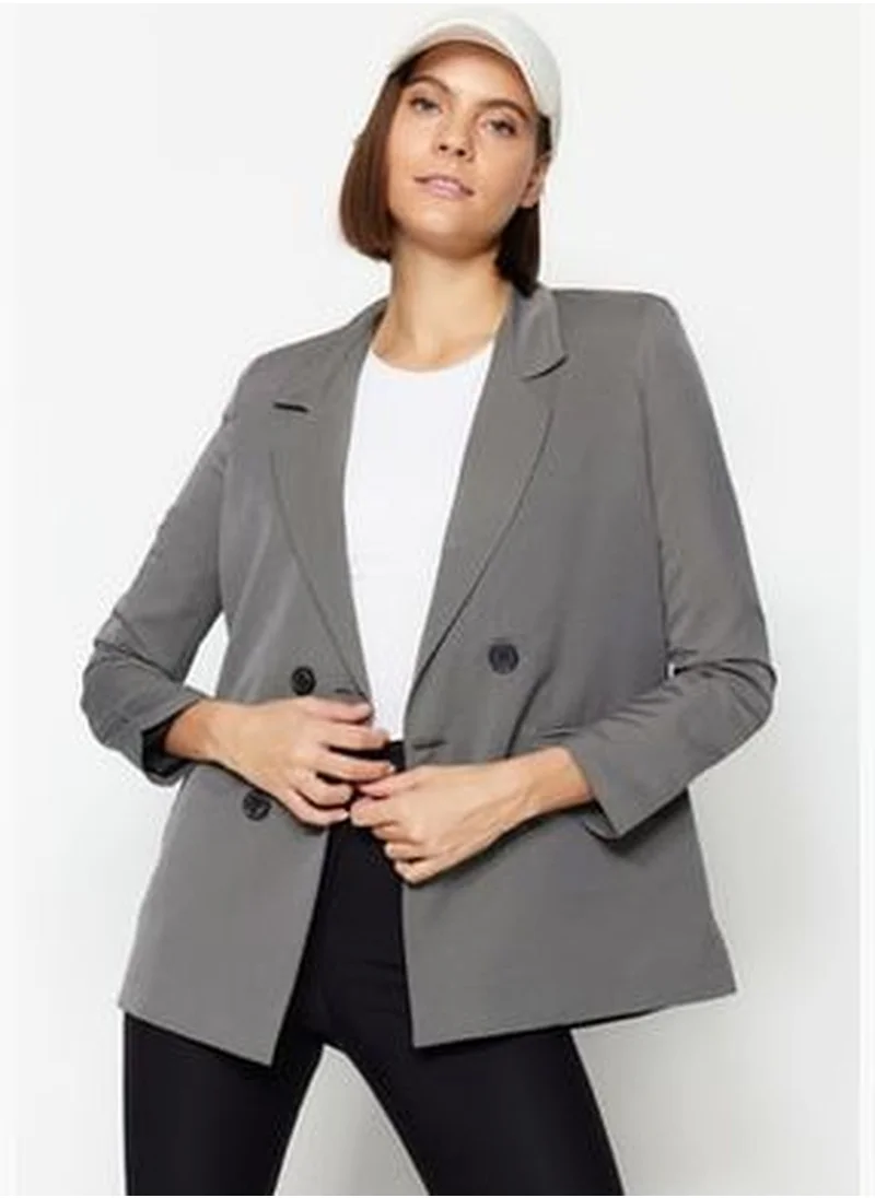 trendyol Gray Regular Lined Woven Blazer with Buttons TWOAW23BC00017