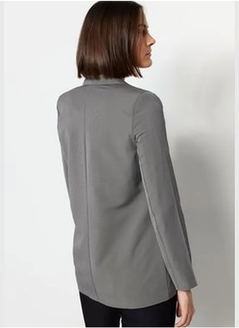 trendyol Gray Regular Lined Woven Blazer with Buttons TWOAW23BC00017