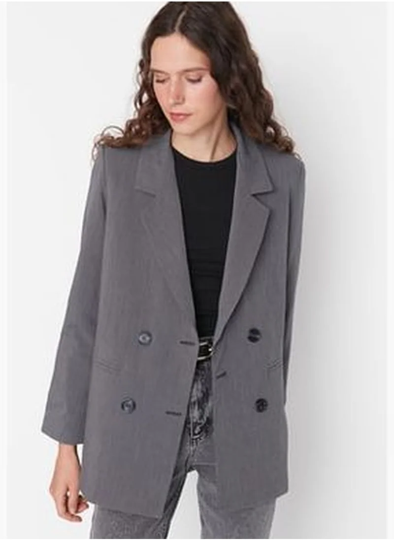 trendyol Gray Regular Lined Woven Blazer with Buttons TWOAW23BC00017