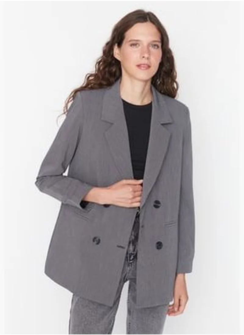 trendyol Gray Regular Lined Woven Blazer with Buttons TWOAW23BC00017