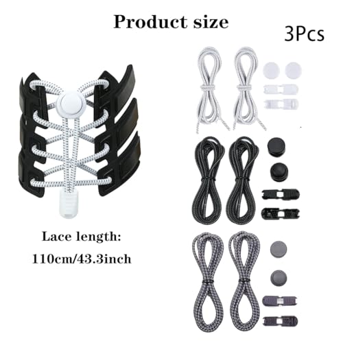 FFZDENA 3 Pairs No Tie Shoe Laces, Elastic Shoelaces for Men, Black, Gray and White Sneaker Laces, Quick and Easy Shoelace Replacemen - Image 2