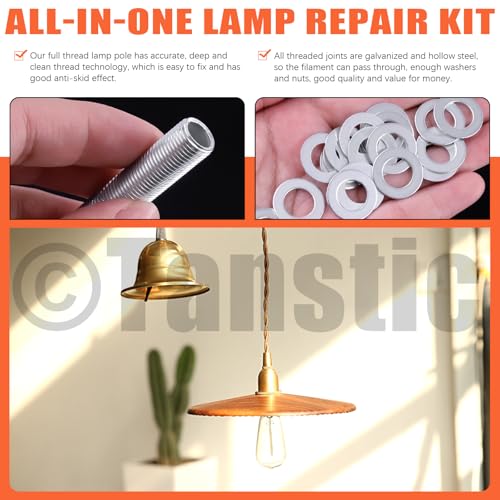 Tanstic 160Pcs Lamp Rod Threaded Rods Lamp Pipe DIY Lamp Repair Hardware Assortment Including 32Pcs 8 Sizes Lamp Pipe Nipples, 64Pcs Washers, 64Pcs Lock Nuts - Image 4