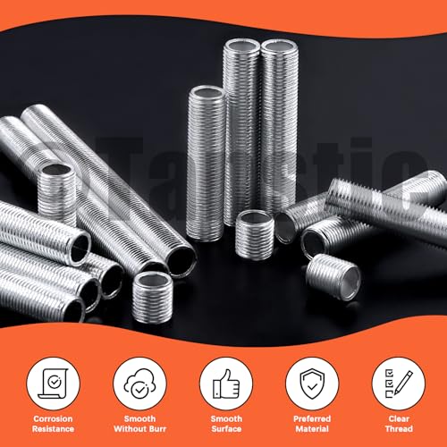 Tanstic 160Pcs Lamp Rod Threaded Rods Lamp Pipe DIY Lamp Repair Hardware Assortment Including 32Pcs 8 Sizes Lamp Pipe Nipples, 64Pcs Washers, 64Pcs Lock Nuts - Image 5