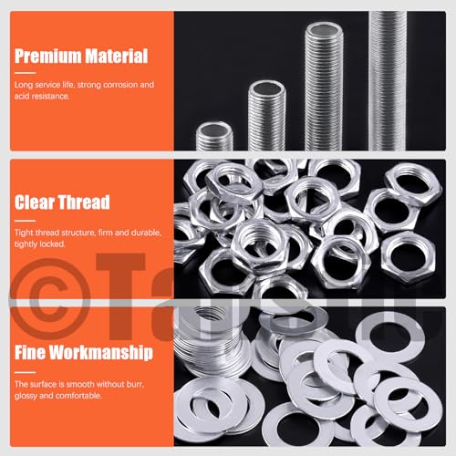 Tanstic 160Pcs Lamp Rod Threaded Rods Lamp Pipe DIY Lamp Repair Hardware Assortment Including 32Pcs 8 Sizes Lamp Pipe Nipples, 64Pcs Washers, 64Pcs Lock Nuts - Image 3