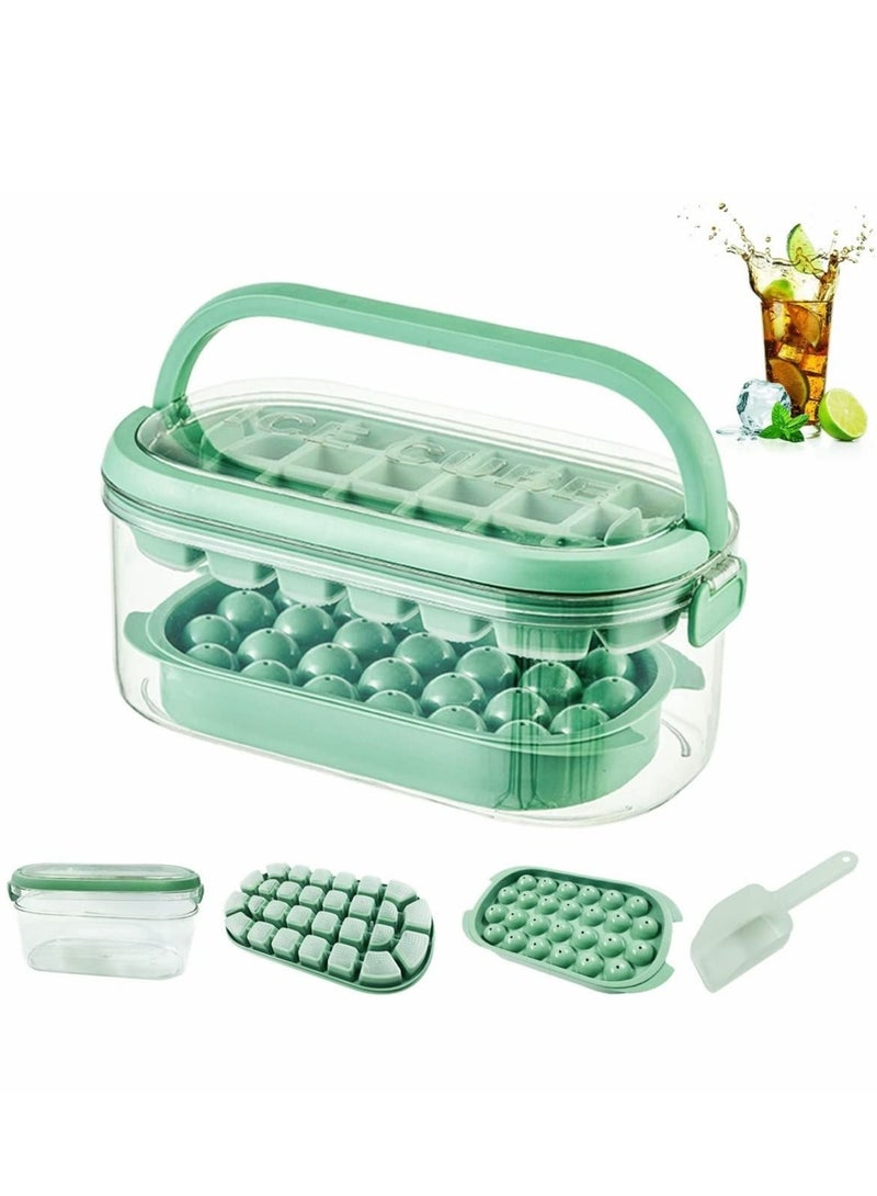 Excefore Square Ice Cube Trays  for Freezer with Lid & Bin, 54PCS Tiny Ice Cube Tray, Suitable for Chilling Drinks Coffee Juice (2 Ice Trays 1 Ice Bucket 1 Scoop, Green) - Image 1