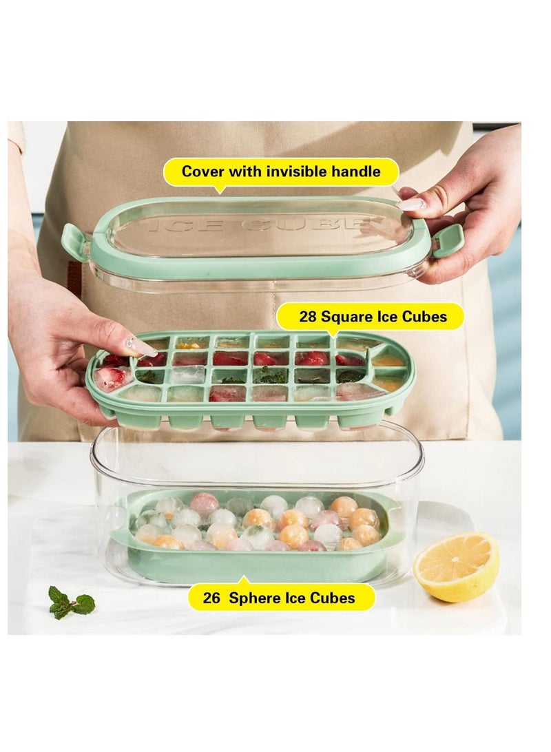 Excefore Square Ice Cube Trays  for Freezer with Lid & Bin, 54PCS Tiny Ice Cube Tray, Suitable for Chilling Drinks Coffee Juice (2 Ice Trays 1 Ice Bucket 1 Scoop, Green) - Image 2