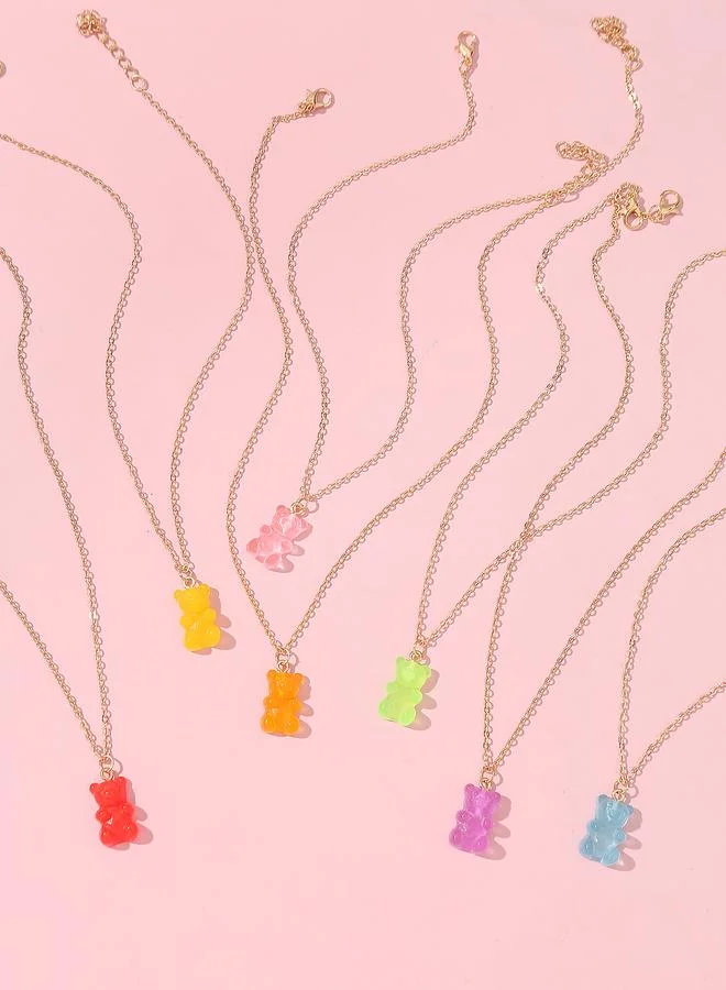 Take Two Pack of 7 - Girls Multi-Color Gummy Bear Pendant Necklaces