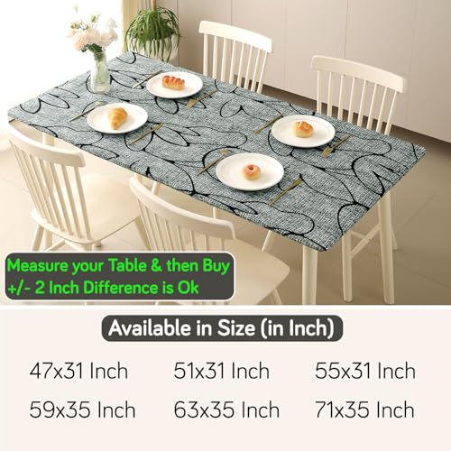 HOKIPO 'Elira Series' Stretch Fit Water-Repellent & Anti-Slip Table Cloth for 4 Seater, Size 55X31 inch, Intense Grey Abstract Floral (AR-5941-C2) - Image 4