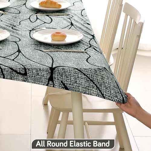 HOKIPO 'Elira Series' Stretch Fit Water-Repellent & Anti-Slip Table Cloth for 4 Seater, Size 55X31 inch, Intense Grey Abstract Floral (AR-5941-C2) - Image 2