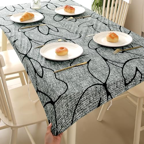 HOKIPO 'Elira Series' Stretch Fit Water-Repellent & Anti-Slip Table Cloth for 4 Seater, Size 55X31 inch, Intense Grey Abstract Floral (AR-5941-C2) - Image 1