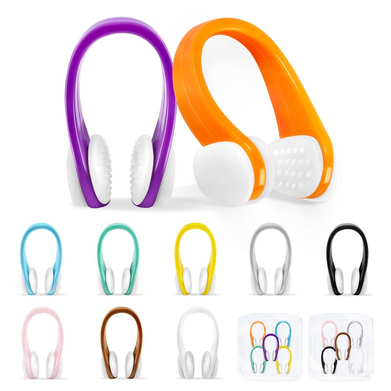 LAMAY 10-Pack Silicone Swimming Nose Clips – Waterproof Nose Plugs for Swimming and Water Sports, Comfortable and Durable with Storage Box (Multi-Color and White) - Image 1