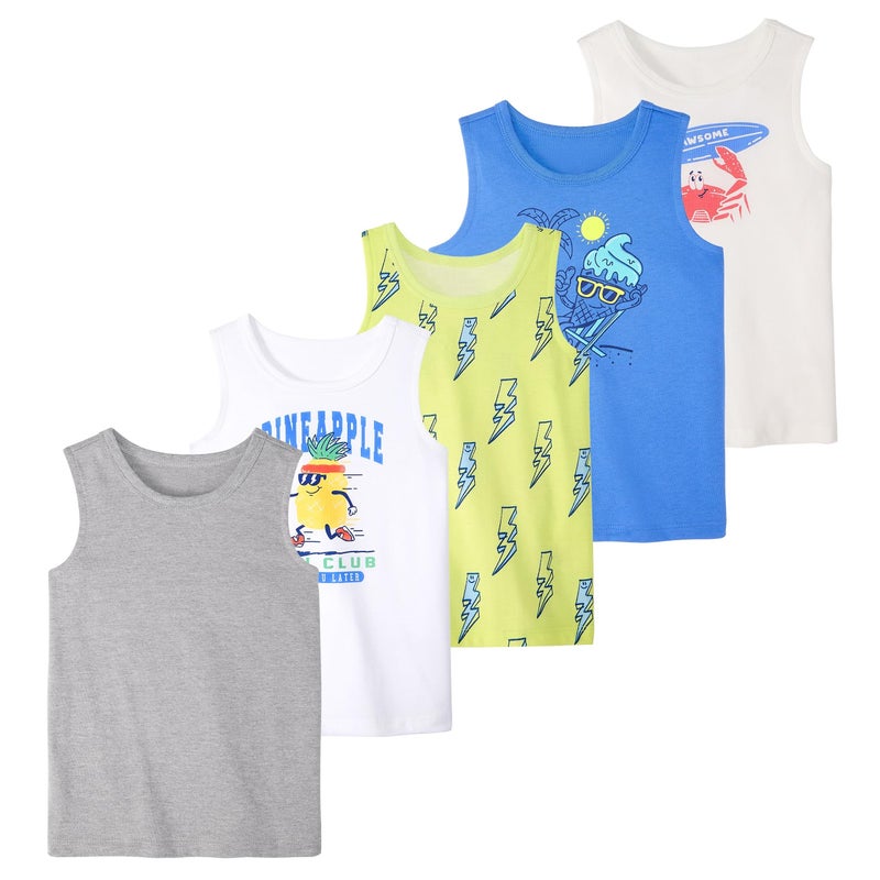 Garanimals Baby & Toddler Boy Beach Tank Tees - Kid's Sleeveless Tank Top - Size 3T - Off-White, Blue, Yellow, Medium Grey, White - 5 Pack - Image 1