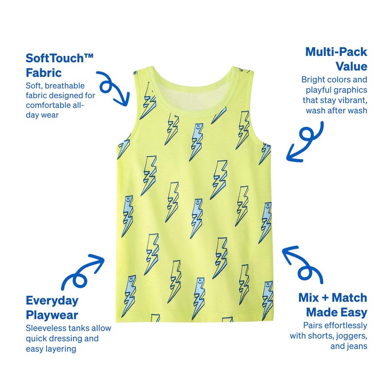 Garanimals Baby & Toddler Boy Beach Tank Tees - Kid's Sleeveless Tank Top - Size 3T - Off-White, Blue, Yellow, Medium Grey, White - 5 Pack - Image 3