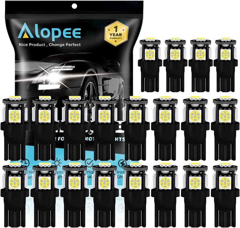 Alopee W5W 501 LED Interior Car Lights Bulbs, T10 194 White LED Bulbs 12V 5SMD 5050 Chips 7000K Replacement Bulbs For Map Dome Courtesy License Plate Dashboard Side Marker Light (20Pack) - Image 1