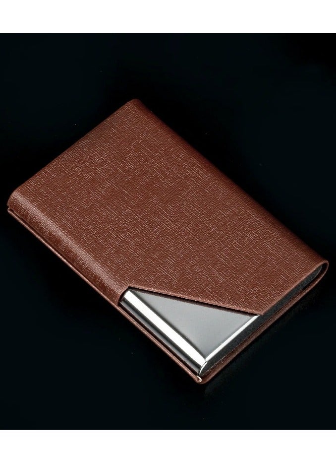 Generic Business Card Holder, PU Leather & Stainless Steel Multi Business Name Cards Case, Pocket Wallet Credit Card ID Case for Men & Women (Brown)  - Image 2