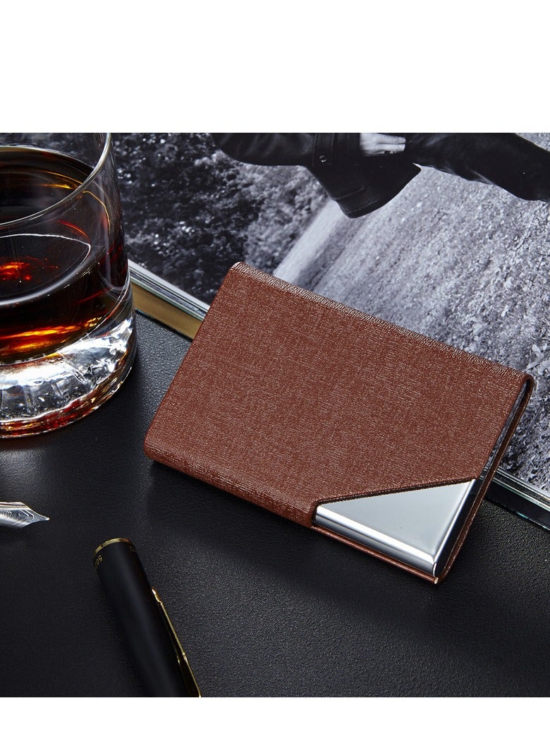 Generic Business Card Holder, PU Leather & Stainless Steel Multi Business Name Cards Case, Pocket Wallet Credit Card ID Case for Men & Women (Brown)  - Image 1