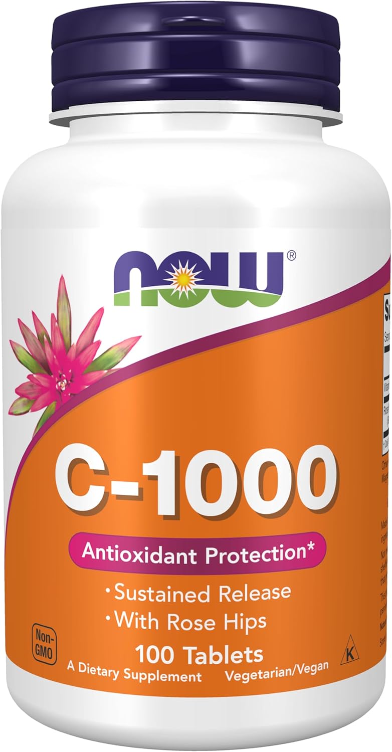 NOW Foods Vitamin C-1000 Sustained Release with Rose Hips, 100 Tablets - Image 1