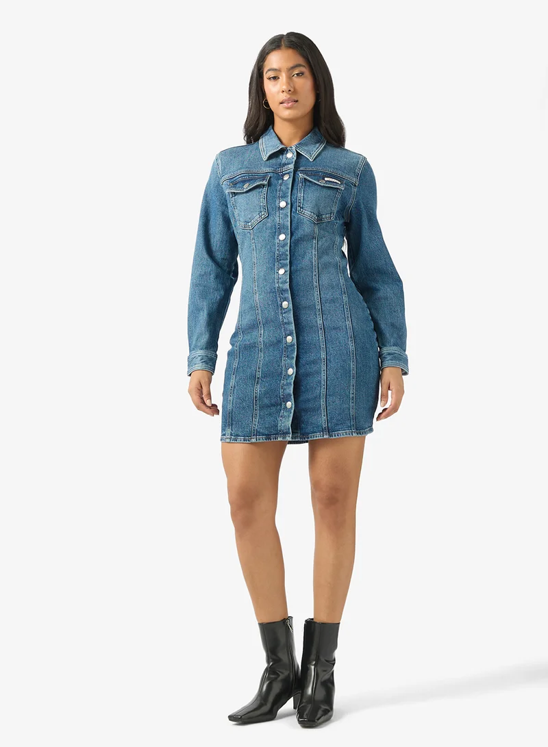 Calvin Klein Jeans  Denim Long Sleeve Mini Dress for Women | Best Price UAE