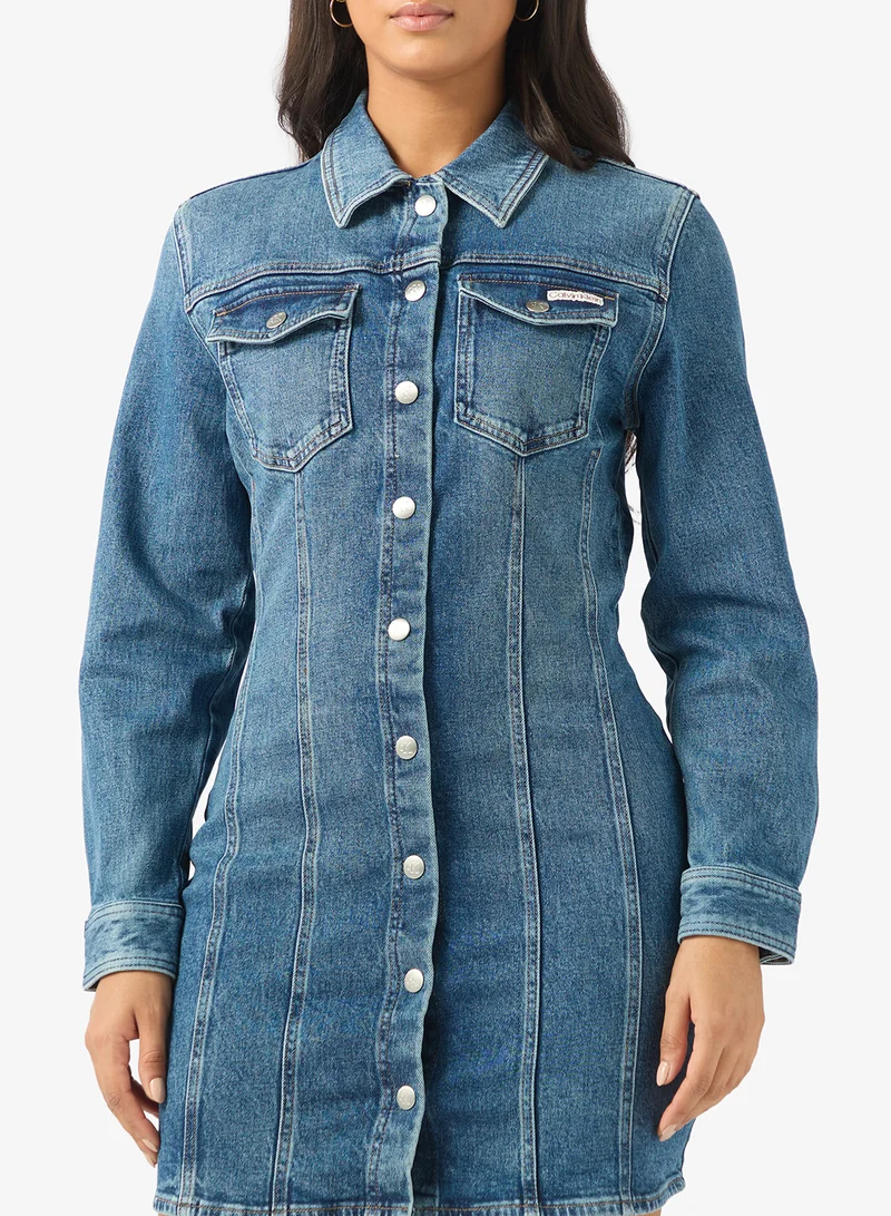 Calvin Klein Jeans  Denim Long Sleeve Mini Dress for Women | Best Price UAE