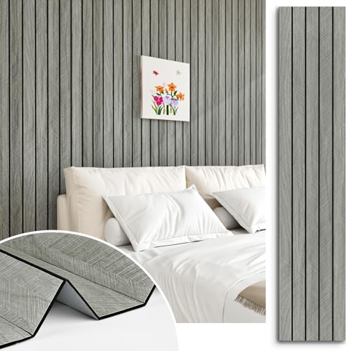 STICKEEP 3D Brown Wood Wall Panels 197x118 Acoustic Slat Wall Paneling Peel and Stick Wood Panels Self Adhesive Flexible Veneer Wooden Slats Wallpaper for Bedroom Living Room Workshop Wall Decor - Image 1