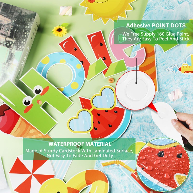 Pajean 52 Pieces Hello Summer Cut Outs Colorful Summer Theme Bulletin Board Decor with 120 Pieces Glue Points Beach Pool Paper Cutouts for Classroom Bulletin Board Decoration School Party Supplies - Image 3
