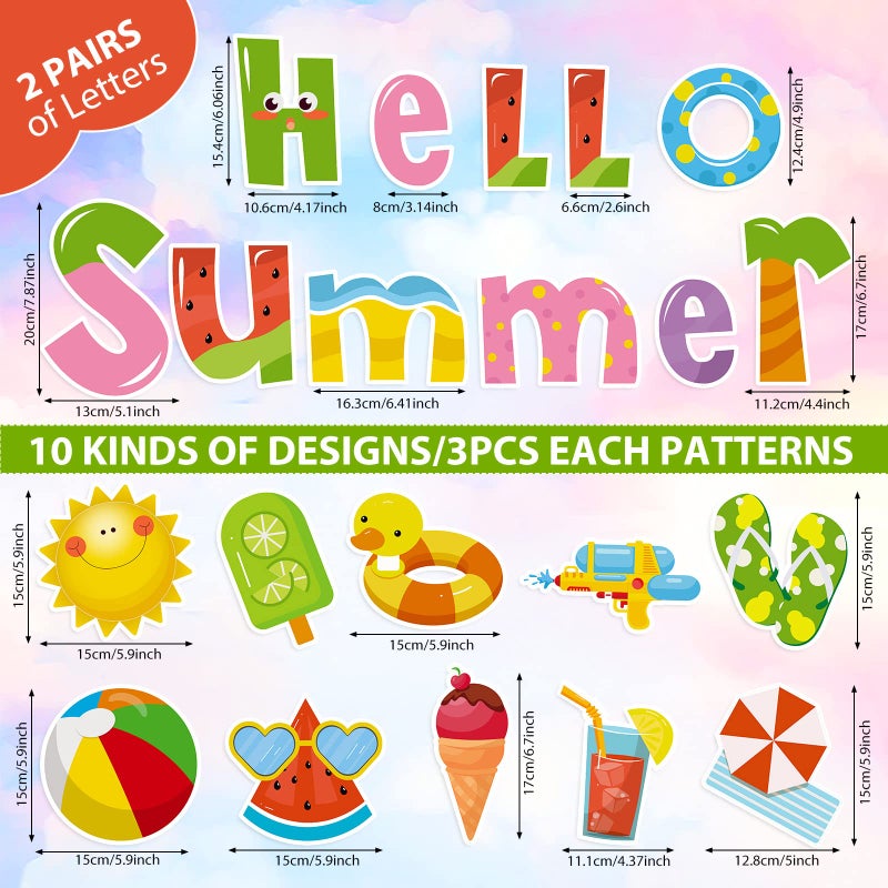 Pajean 52 Pieces Hello Summer Cut Outs Colorful Summer Theme Bulletin Board Decor with 120 Pieces Glue Points Beach Pool Paper Cutouts for Classroom Bulletin Board Decoration School Party Supplies - Image 2