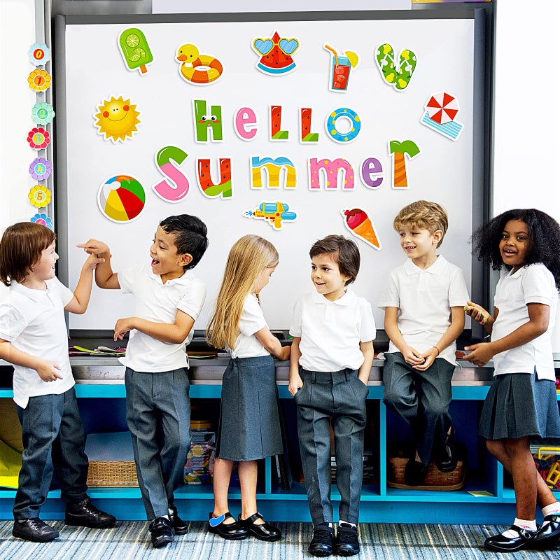 Pajean 52 Pieces Hello Summer Cut Outs Colorful Summer Theme Bulletin Board Decor with 120 Pieces Glue Points Beach Pool Paper Cutouts for Classroom Bulletin Board Decoration School Party Supplies - Image 5