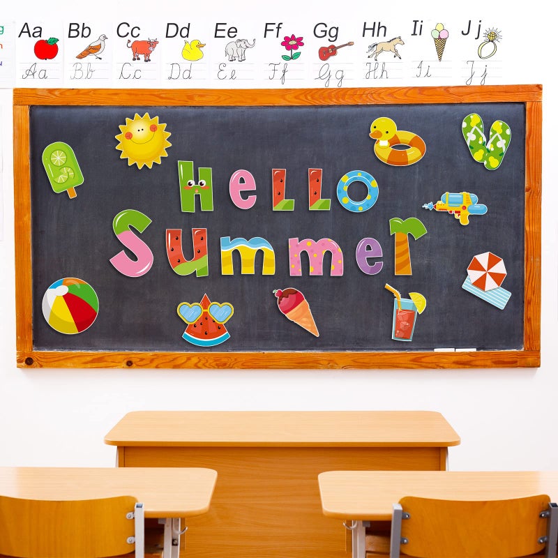 Pajean 52 Pieces Hello Summer Cut Outs Colorful Summer Theme Bulletin Board Decor with 120 Pieces Glue Points Beach Pool Paper Cutouts for Classroom Bulletin Board Decoration School Party Supplies - Image 4