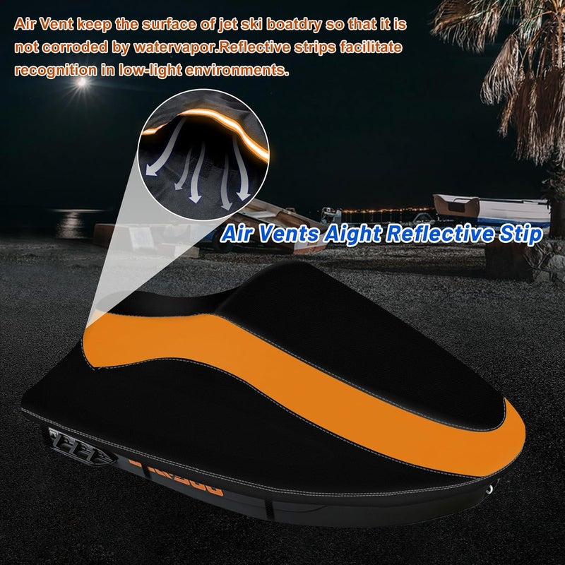 Keyless4U Trailerable Jet Ski Cover - Waterproof, Tear and Fade Resistant, Fits 116" to 125" 2 Seater (Black & Orange) - Image 3