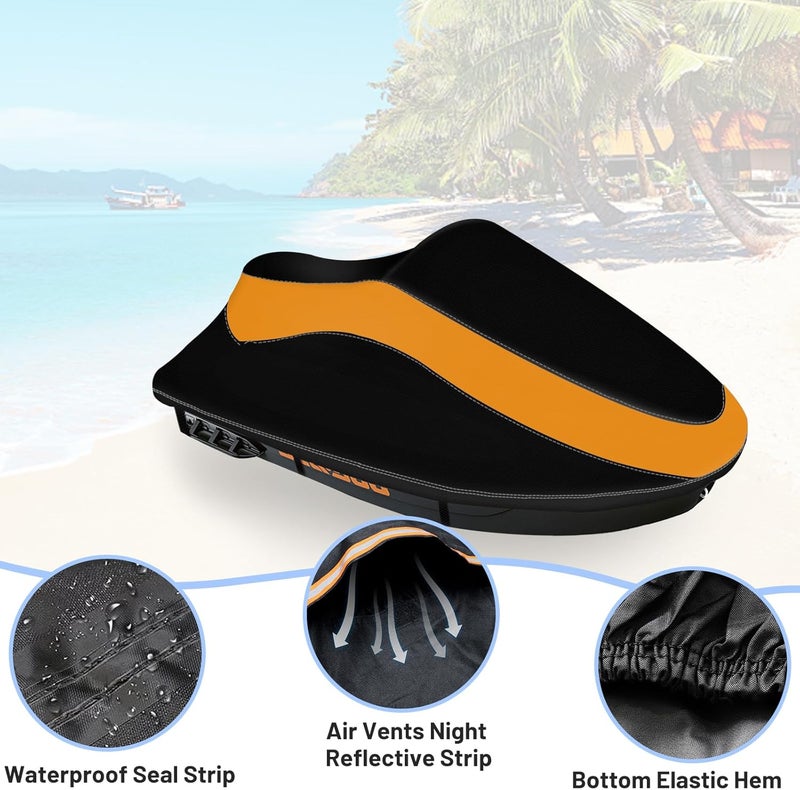Keyless4U Trailerable Jet Ski Cover - Waterproof, Tear and Fade Resistant, Fits 116" to 125" 2 Seater (Black & Orange) - Image 4