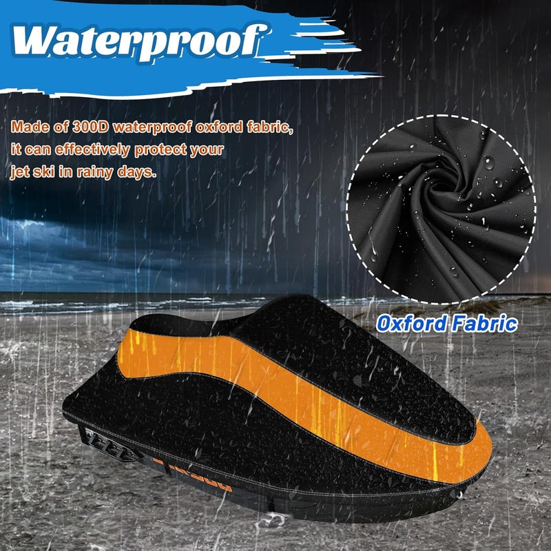Keyless4U Trailerable Jet Ski Cover - Waterproof, Tear and Fade Resistant, Fits 116" to 125" 2 Seater (Black & Orange) - Image 2