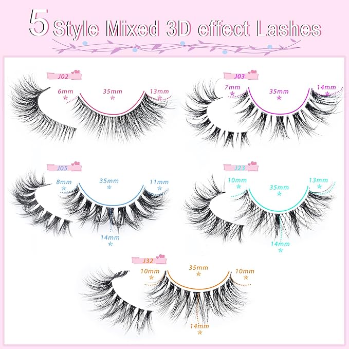EMEDA Natural lashes with glue and tweezers 5 Pair Natural look eyelashes with lash glue 3D Short Natural false lashes Kit Strip Fake Lashes With Applicator Natural 6 - Image 2