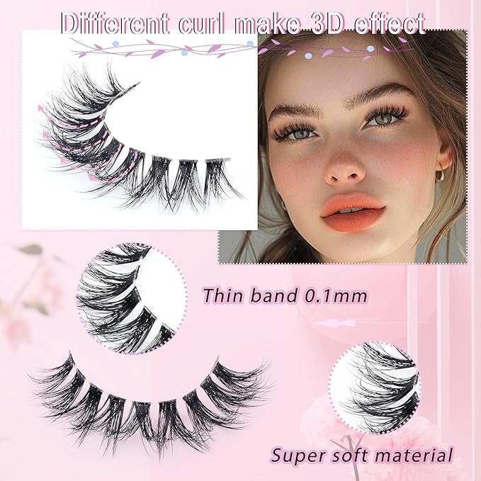 EMEDA Natural lashes with glue and tweezers 5 Pair Natural look eyelashes with lash glue 3D Short Natural false lashes Kit Strip Fake Lashes With Applicator Natural 6 - Image 3