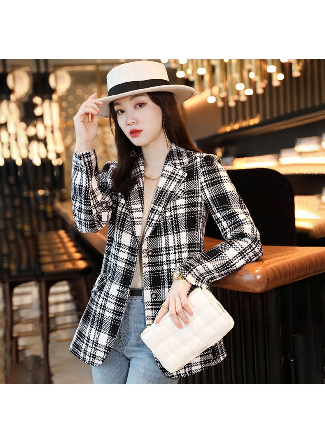 Small Suit Jacket Women's 2023 Autumn And Winter And Plaid Elegant Cyber Celebrity Suit Wool Suit Casual Top