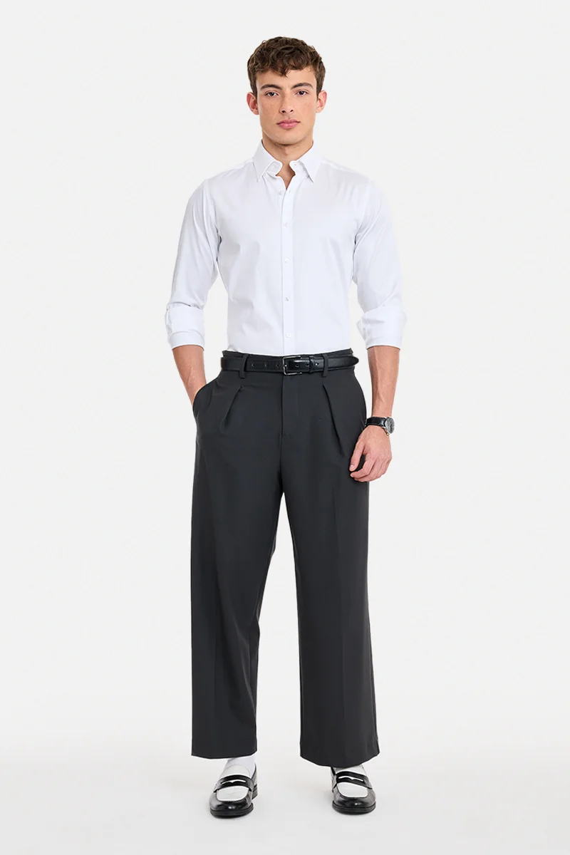SNITCH White Solid Long Sleeve Slim Fit Formal Shirt