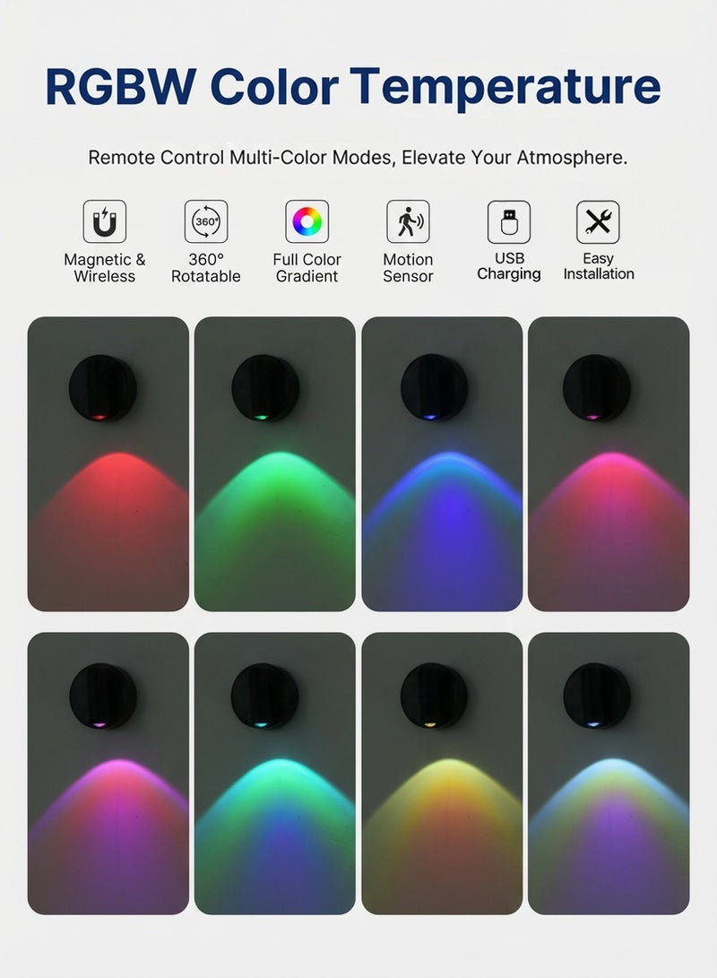 ضوء كامل مصباح LED داخلي لاسلكي بتقنية RGB مع حساس حركة، تحكم بالريموت ولمس، قابل للشحن مع قاعدة مغناطيسية لإضاءة الديكور، الجدران، اللوحات والنباتات – أسود - Image 2