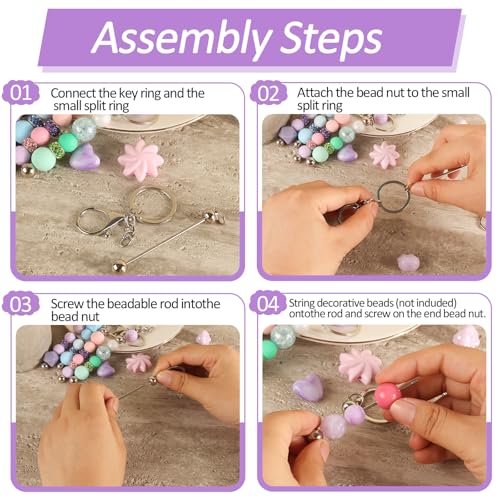 CXIIPOL 40 Pack Beadable Keychain Bars DIY Blank Beadable Keychains Creative Customized Keychains Bar Keychain Making Kit for Women Man Jewelry Making Gift - Image 5