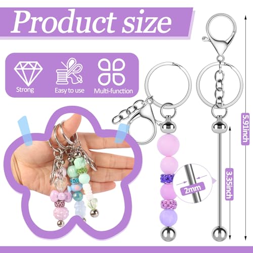 CXIIPOL 40 Pack Beadable Keychain Bars DIY Blank Beadable Keychains Creative Customized Keychains Bar Keychain Making Kit for Women Man Jewelry Making Gift - Image 2
